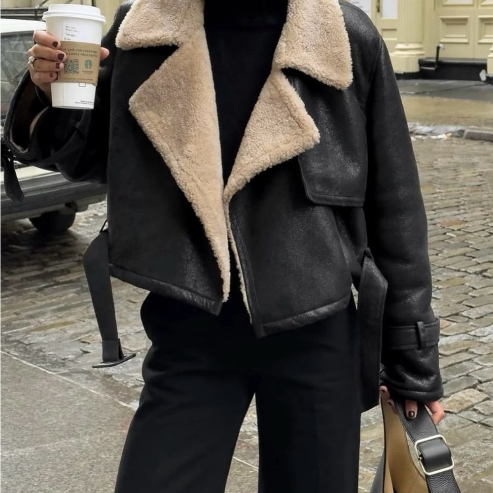 Shearling Lined Black Leather Jacket